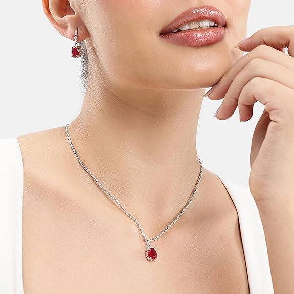 Sleek Ad Oval Pendant Set In Rhodium– Office & Daily Wear : AD-859-IRRBPDER