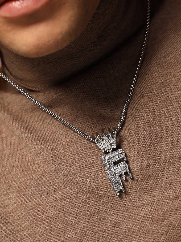 Men'S The Drip Alphabet Pendant Necklace - Metallic Silver : FANC1096-F