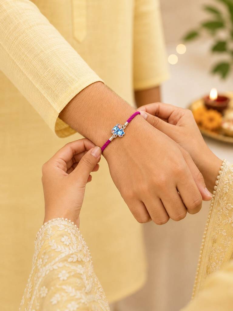 925 Sterling Silver Elephant Designer Kids Rakhi With Roli-Chawal Set : SMK-RKH-022