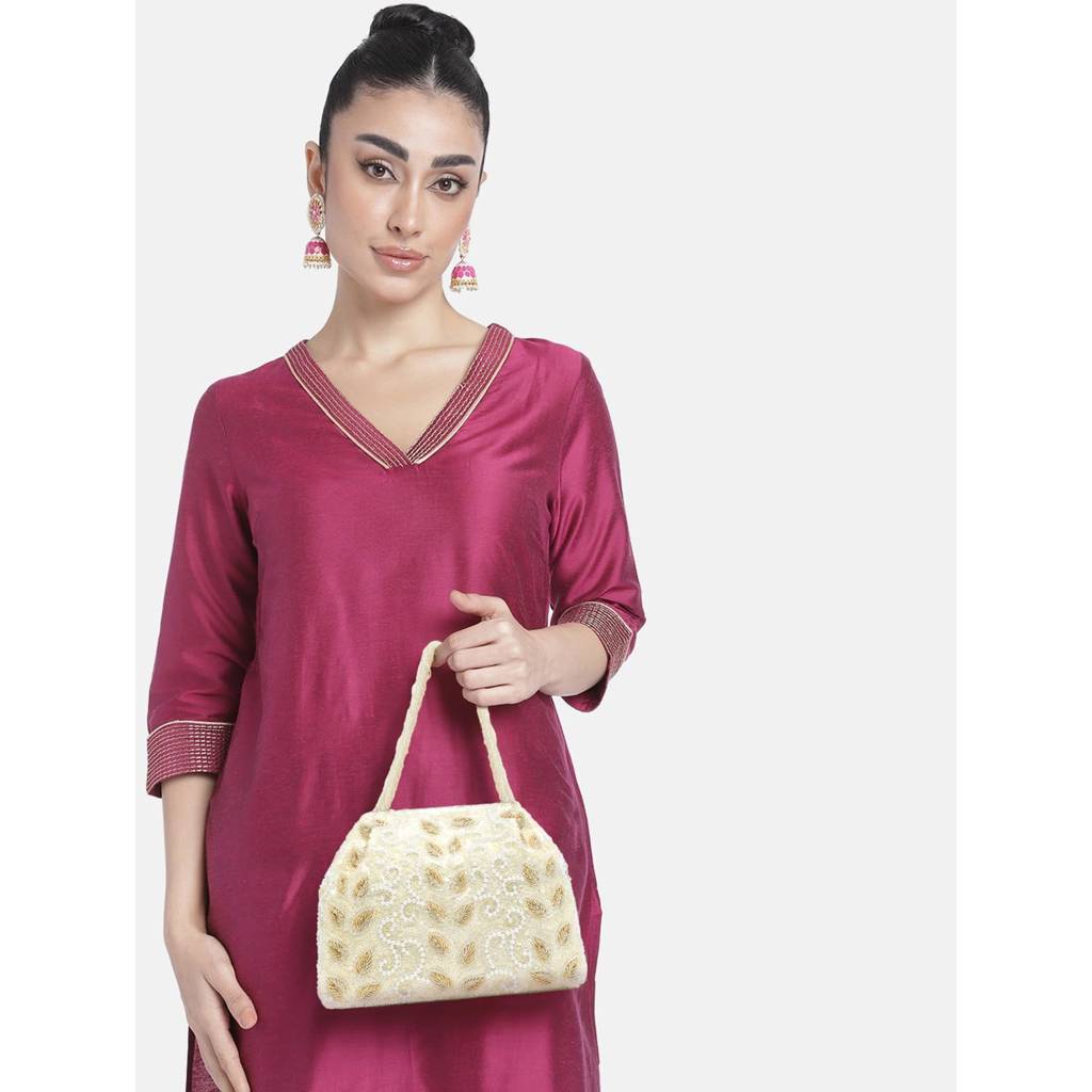 Potli Bags For Women Evening Bag Clutch Ethnic Bride Purse With Drawstring (P17Br) : P17W