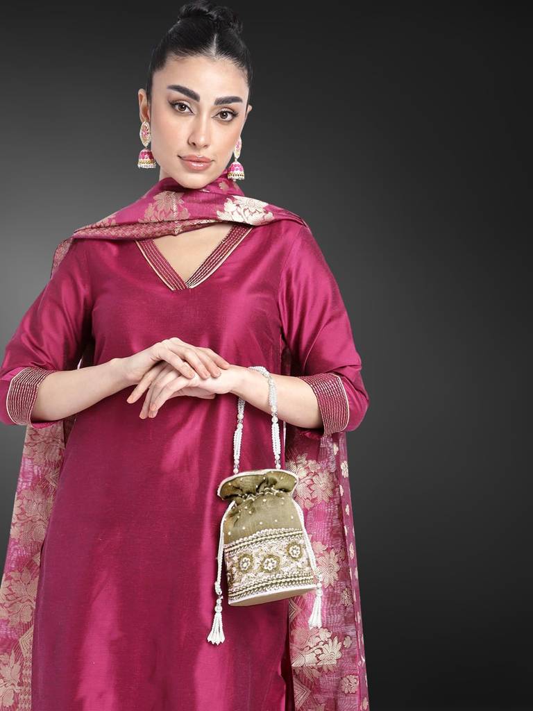 Potli Purses For Women Handmade Evening Handbag Stylish Bridal Fashion Wristlet Bag For Girls (P46Br) : P46BR