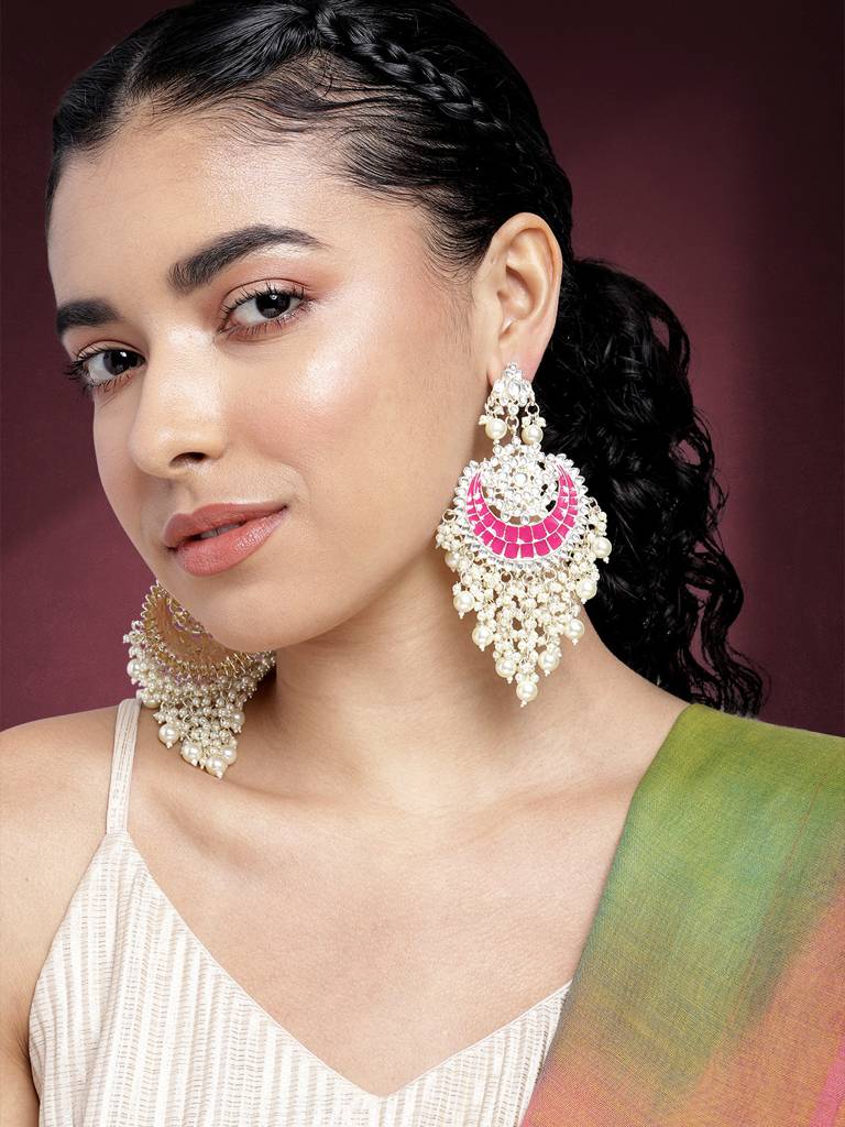 Peora Gold Plated Rani Pink Kundan & Beads Studded Ethnic Dangle Earring Traditional Stylish Fancy Jewellery Gift  : PF31E20RP