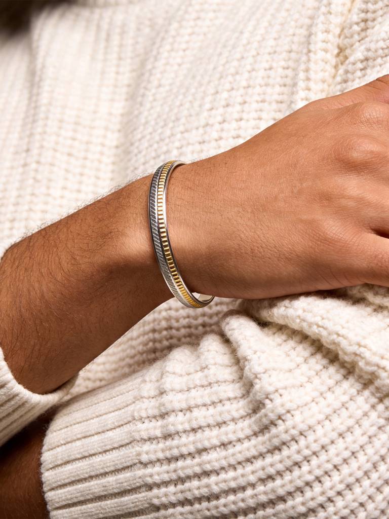 Touch925 Pure 925 Silver Dual-Tone Textured Men Kada : BXGB225
