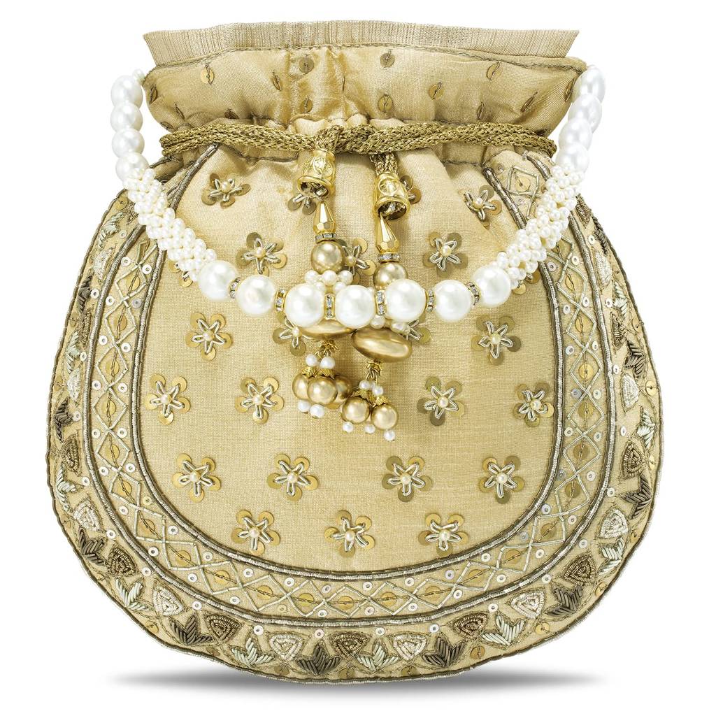 Potli Bags For Women Evening Bag Clutch Ethnic Bride Purse With Drawstring (P54Crm) : P54CRM