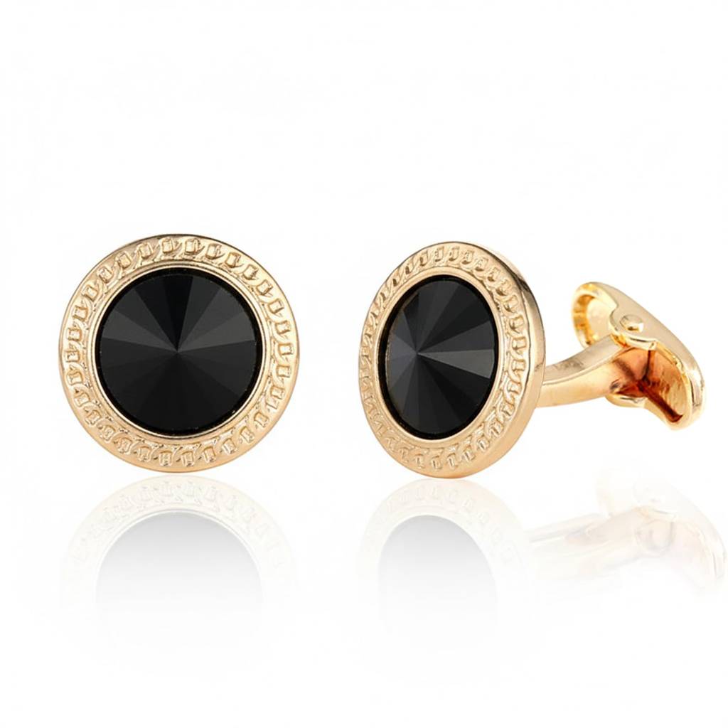 Gold Plated Black Onyx Studded Fancy Cufflinks Business & Occasion Gift For Men : PX9CL158GBL