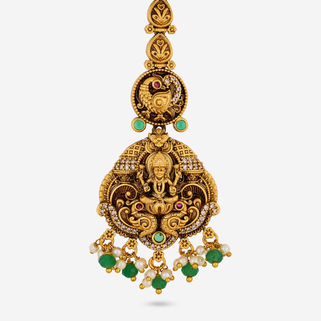 Kushal'S Fashion Jewellery Ruby Gold Plated -Bridesmaid Antique Tikka - 463972 : 463972