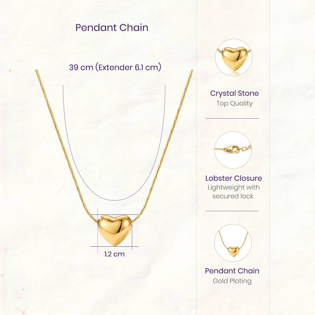 Heart Shape Pendant Chain Necklace Fashion Jewellery For Women & Girls : PX9P79G