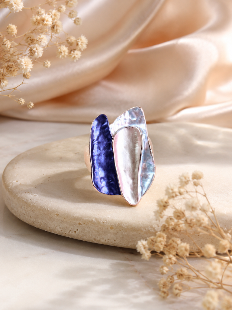 18K Gold Plated Mauve Floral Anti-Tarnish Waterproof Ring : AN-LJ-BL-0031-DR