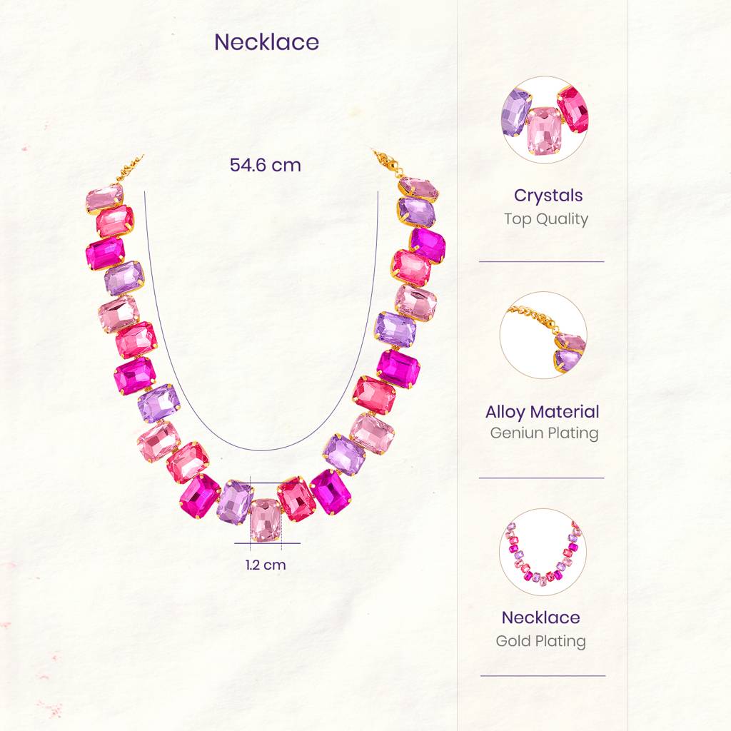 Rani Pink Purple Stones Stylish Necklace For Women & Girls | Gold Plated | Crystals Studded | Festive Contemporary : PX9N161RP