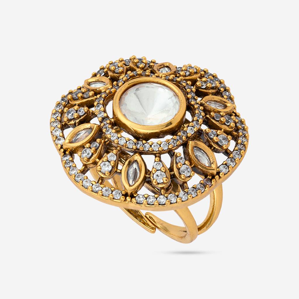 White Victorian - Plated Bridesmaid Kundan Finger Ring - 447215 : 447215