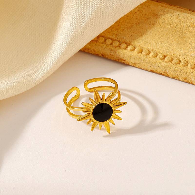 Sunburst Black Stone Ring : MR1S0974-G-BK