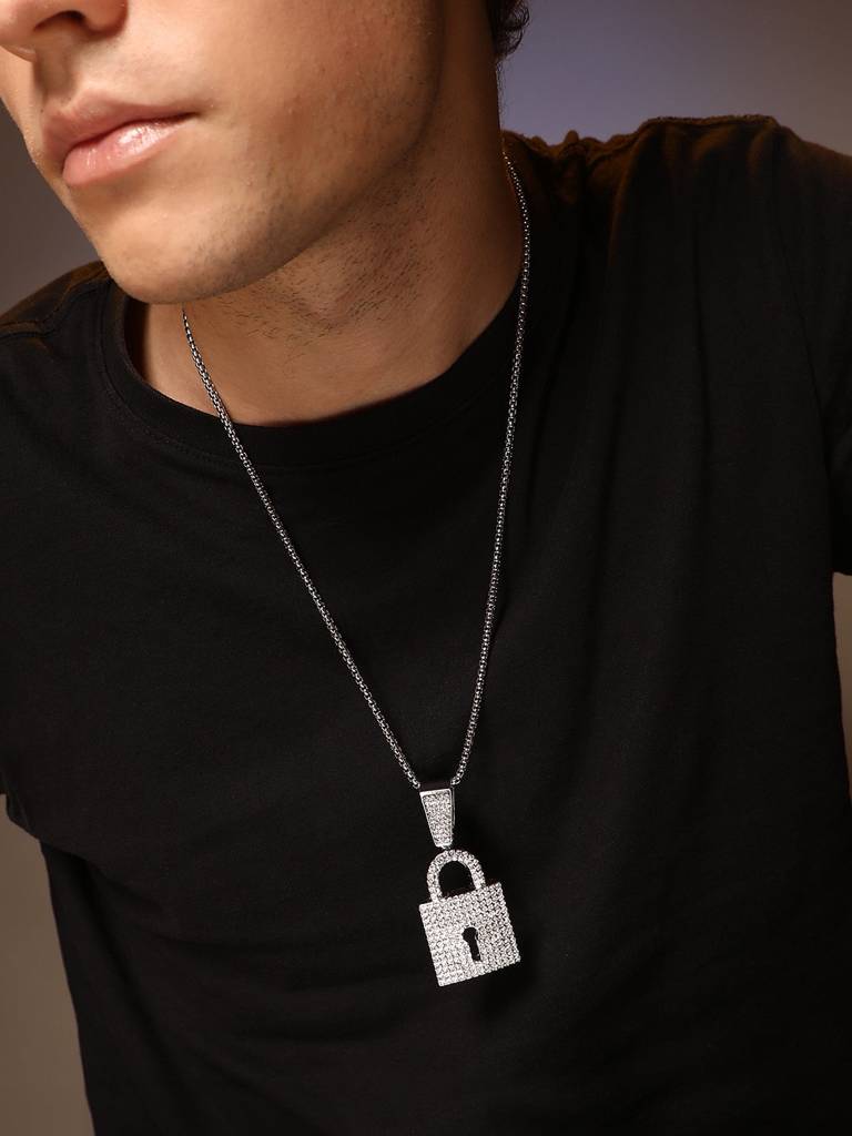 Men'S The Lock Pendant Necklace - Metallic Silver : FAPD1133