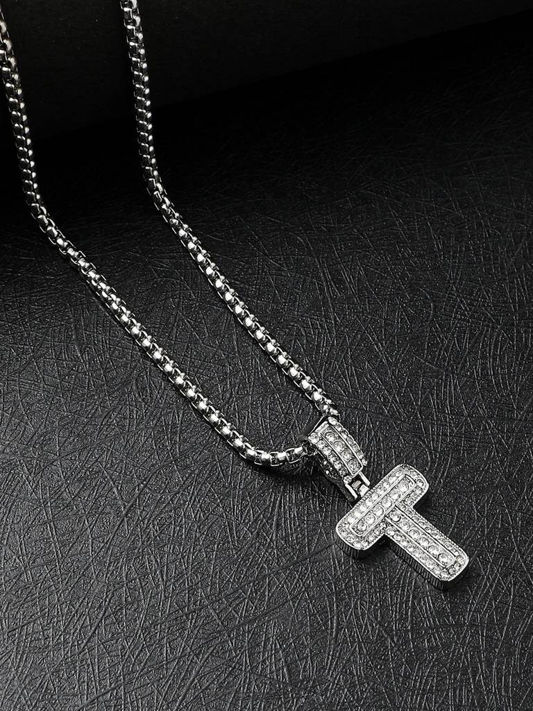 Men'S Embellished Alphabet Pendant Necklace - Silver : FANC1071-T