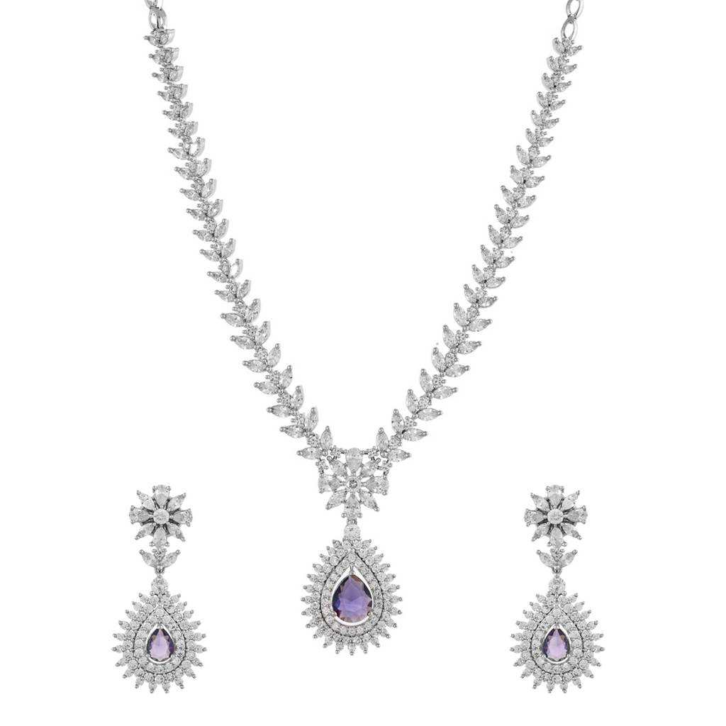 Sparkling Elegance Radiant Regal Purple American Diamond Necklace Set : 8905124532937