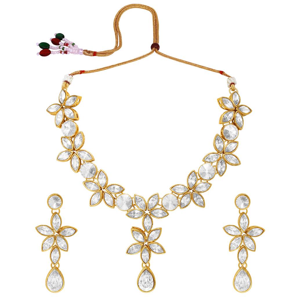 Peora Gold Plated White Kundan Necklace With Earring Traditional Ethnic Jewellery Set For Women : PF24N24W
