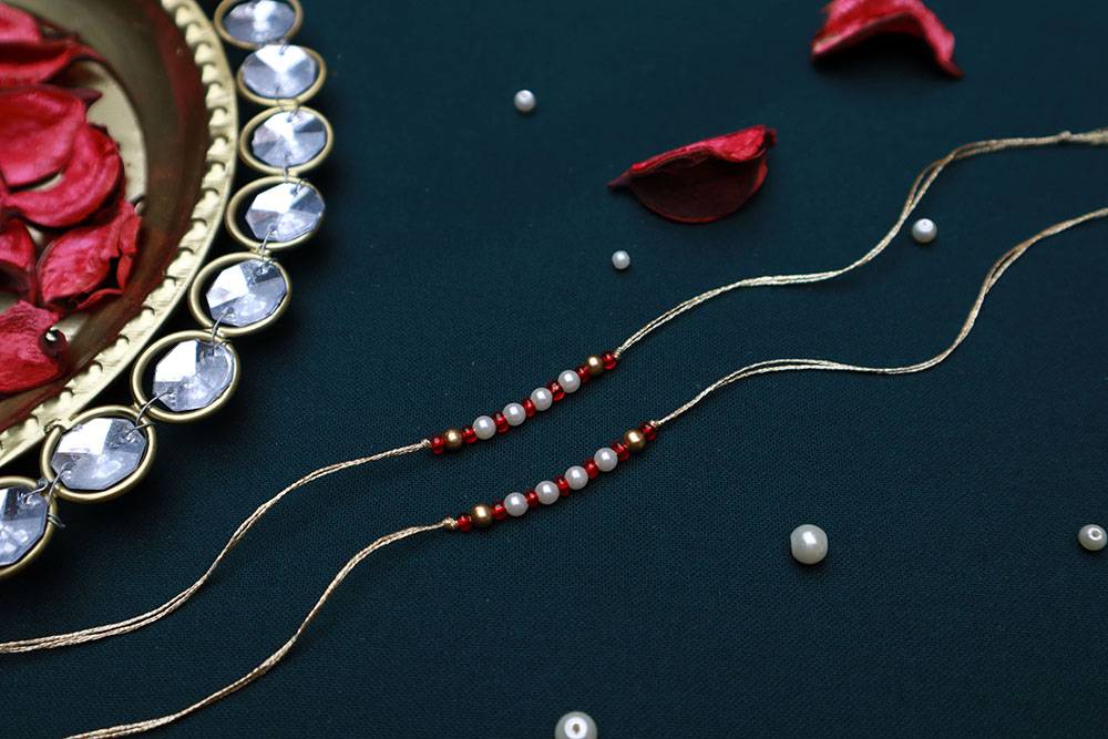 Minimalist Kundan Rakhi And Dhaaga Combo - Set Of 4 : PR5A
