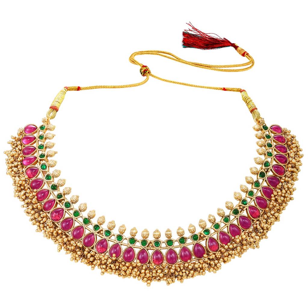 Rani Pink Green Gold Plated Necklace Earrings Set Jewellery For Women : PF109N013RPG