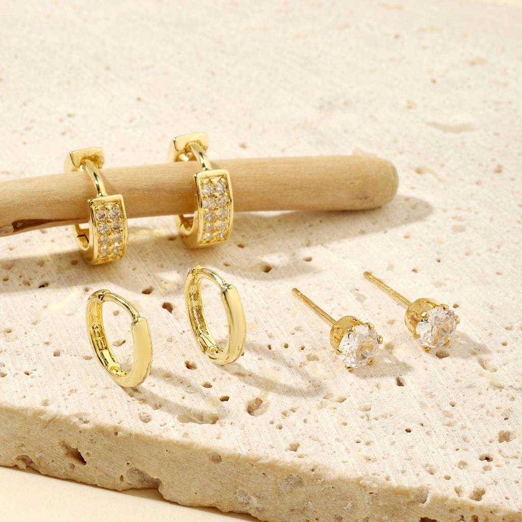Set Of 3 Luxe Gold Earrings : EC33989-G