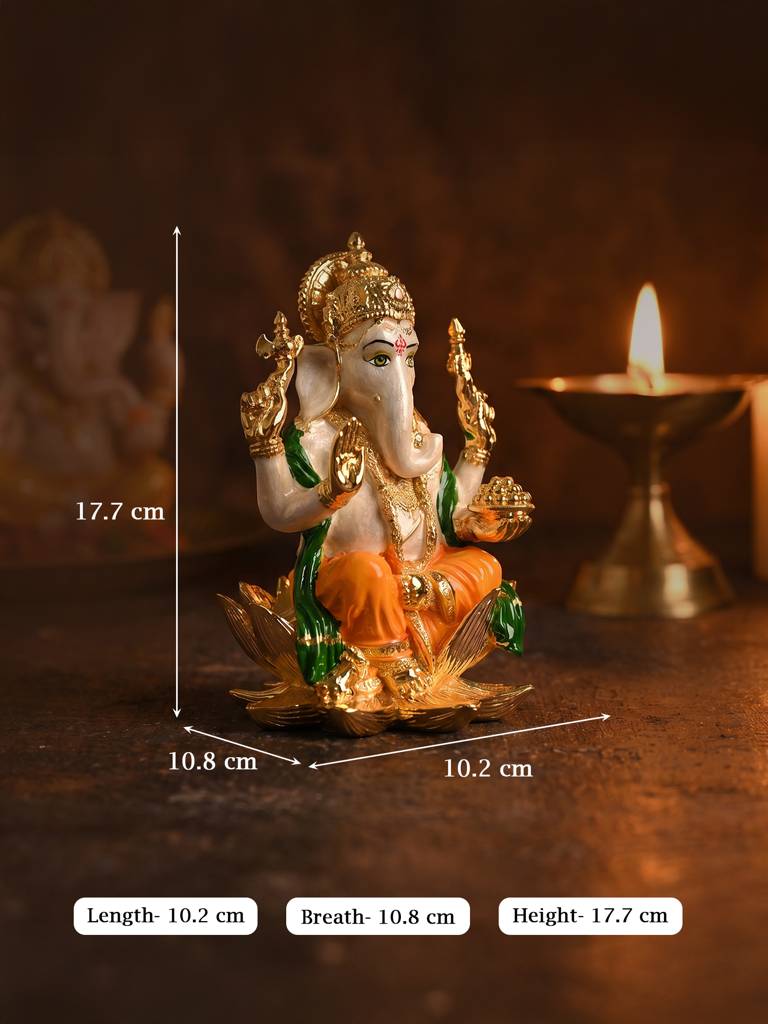 24K Gold Plated Lotus Ganesha Idol : HUGFT474