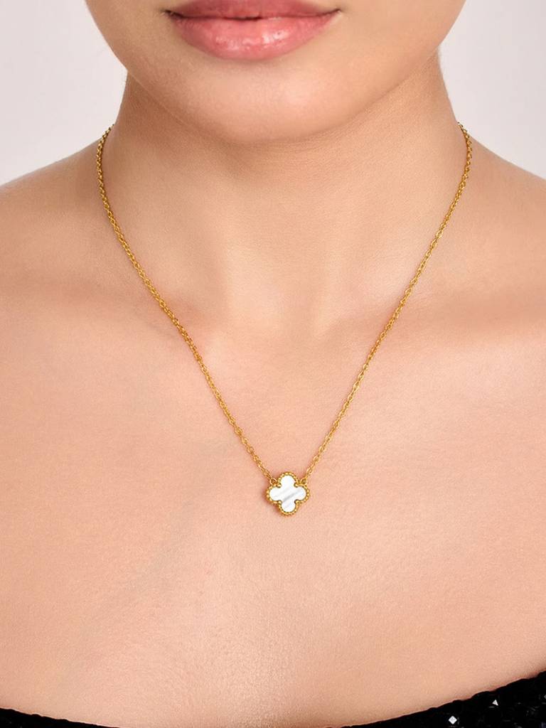 18K Gold Platedgolden Clover Necklace Stainless Steel Waterproof & Anti-Tarnish : N45SJSS0G