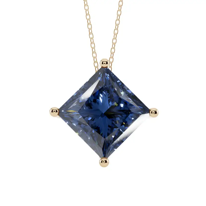 Blue Princess Solitaire Semi Silver Pendant Necklace : PRCS-BLU-10-SM-G-C