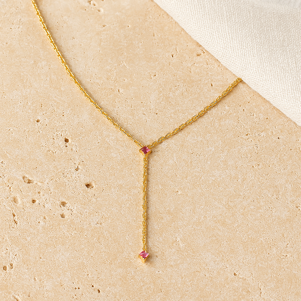 Ruby Drop Lariat Necklace : PEN_RUBYDR_S_3005