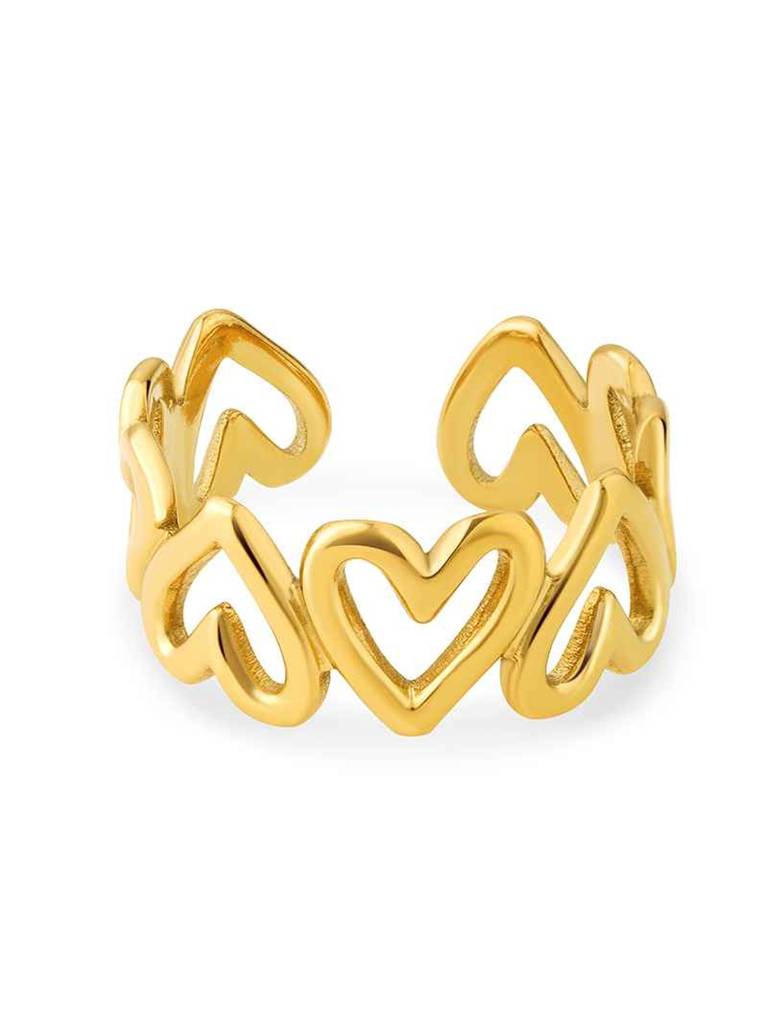 18K Gold Plated Love Link Ring Stainless Steel Waterproof & Anti-Tarnish(Free Size) : R72SJSS0G