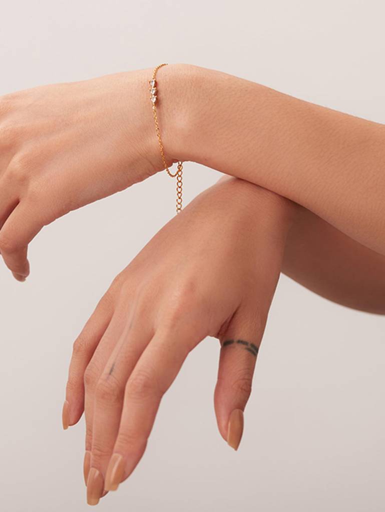 Golden Stainless Steel & 18K Gold Pvd Premium Bracelet For Women | Minimal Crystal Bar Chain Design | Elegant Adjus : B2012614