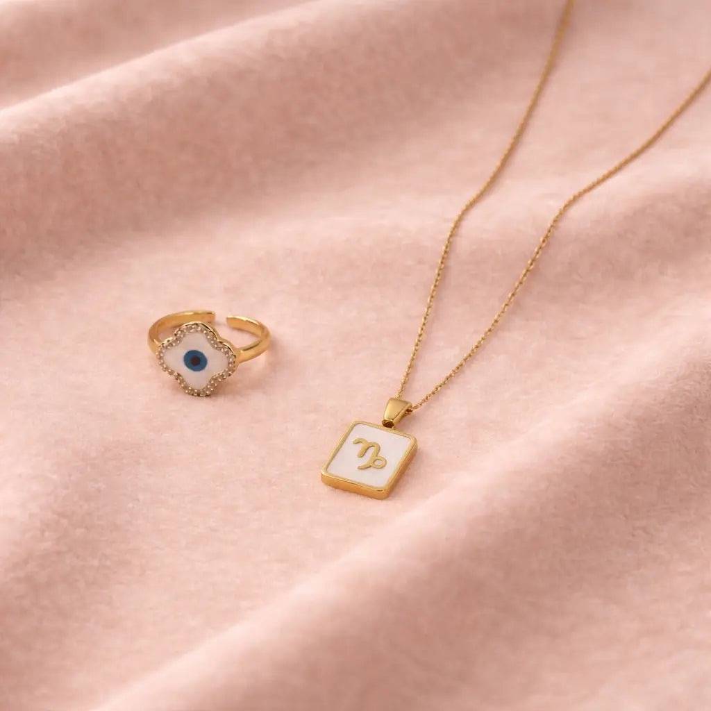 Cosmic Capricorn Guardian Necklace And Ring Set : NRC-071-G-1