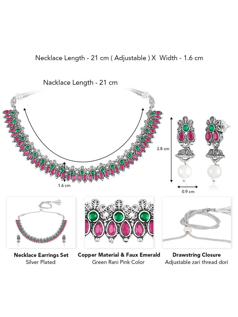 Women'S Silver Plated Ethnic Pink Necklace Earrings Set Crystal Studded Festive Jewellery Anniversary Birthday Gi : PF04N15RPG
