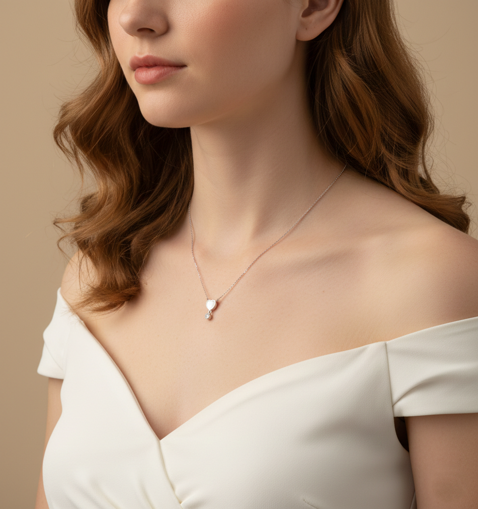 925 Sterling Silver Mother Of Pearl Heart Necklace For Women, Pure 925 Silver, Skin Friendly, Lovely Gift : P9