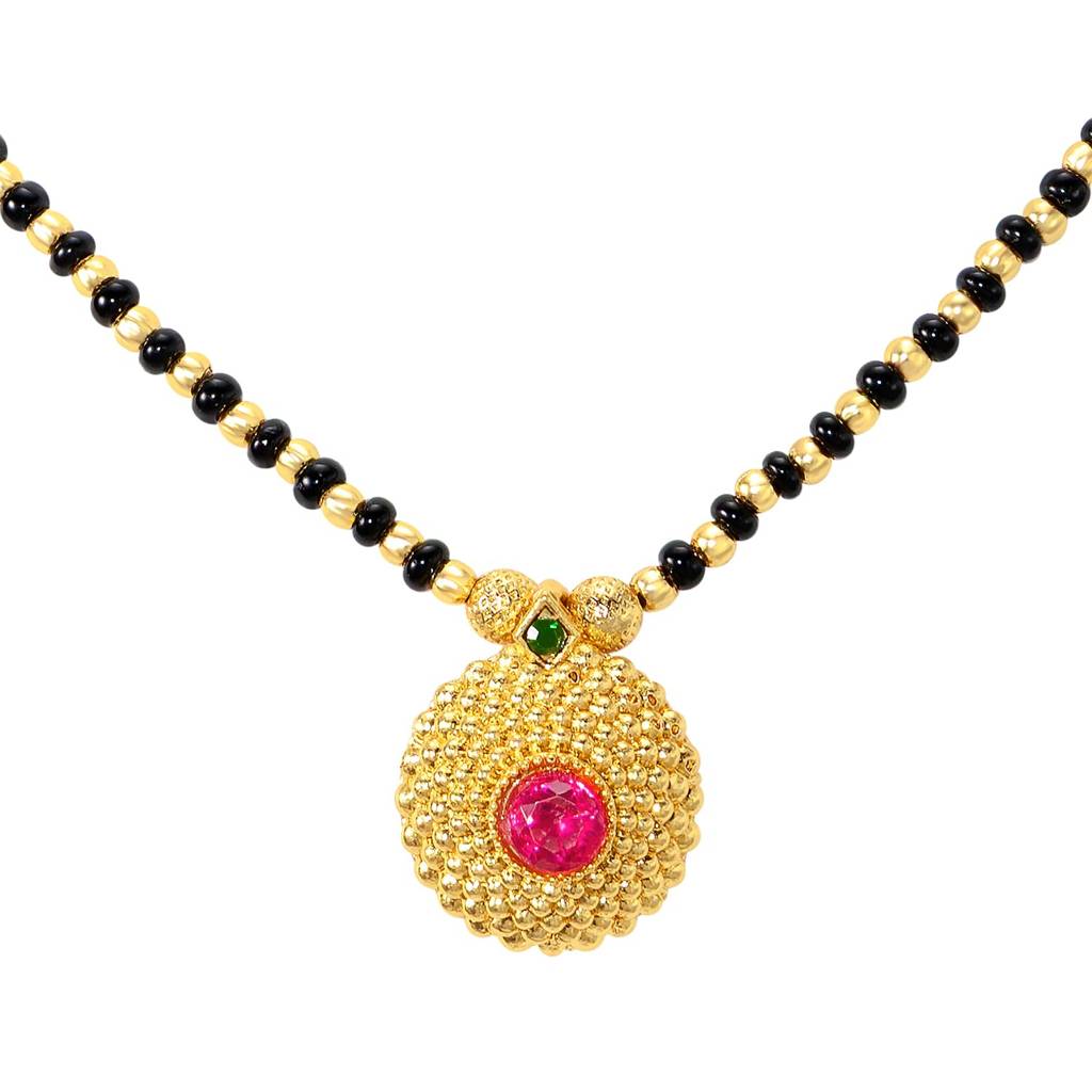 Gold Plated Rani Pink Green Crystal Studded Mangalsutra For Women | Festive & Bridal Jewellery, Anniversary Birt : PF04MS10RPG
