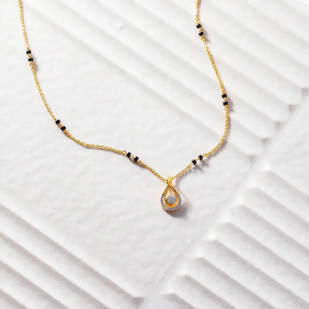 Open Teardrop Floating Cluster Mangalsutra : KNM0037-Gold