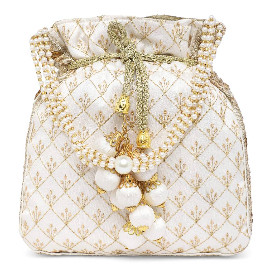 Zari Sequence Potli Bag For Women Stylish Handmade Wristlet Handbag Bridal Purse : P26W