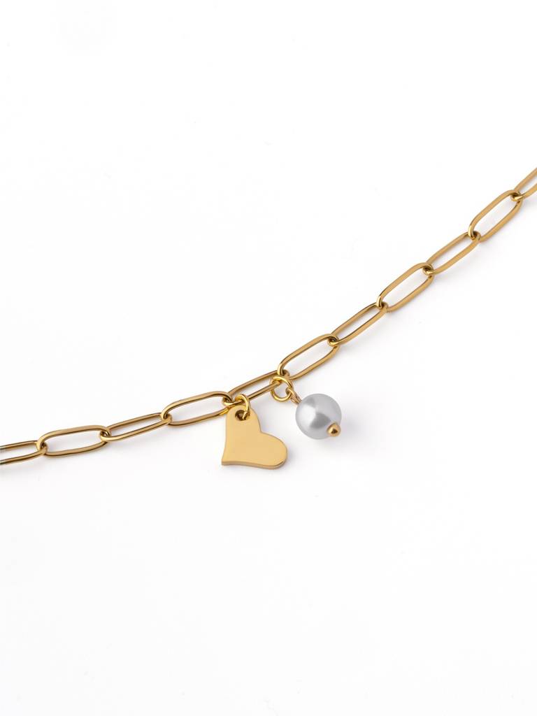 Love And Heart Pearl Charm Bracelet For Women - Waterproof & Anti-Tarnish : BR0143