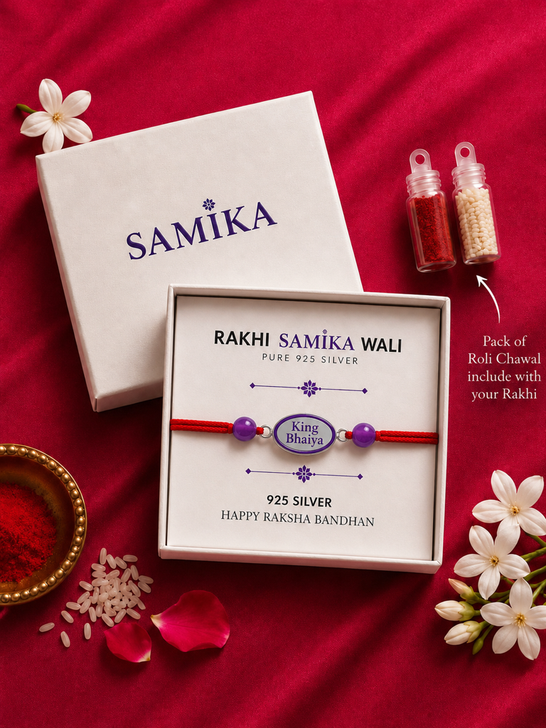 925 Sterling Silver King Bhaiya Premium Designer Rakhi With Roli-Chawal Set : SMK-RKH-013