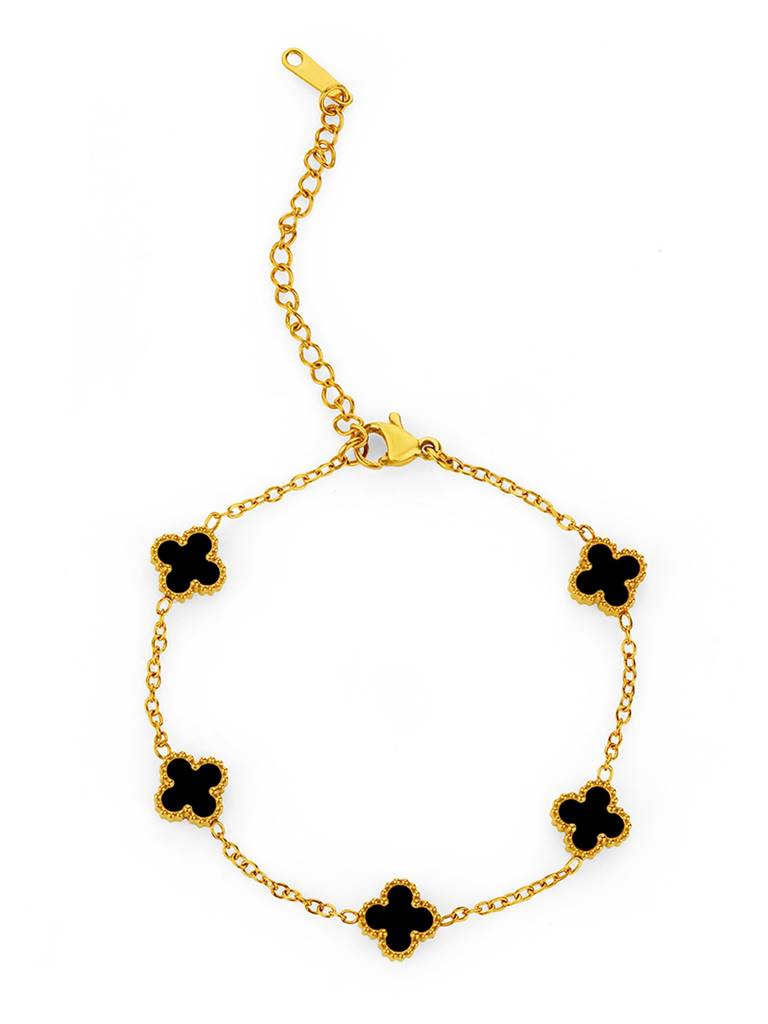 18K Gold Plated Golden Clover Bracelet Stainless Steel Waterproof & Anti-Tarnish : B62SJSS0G