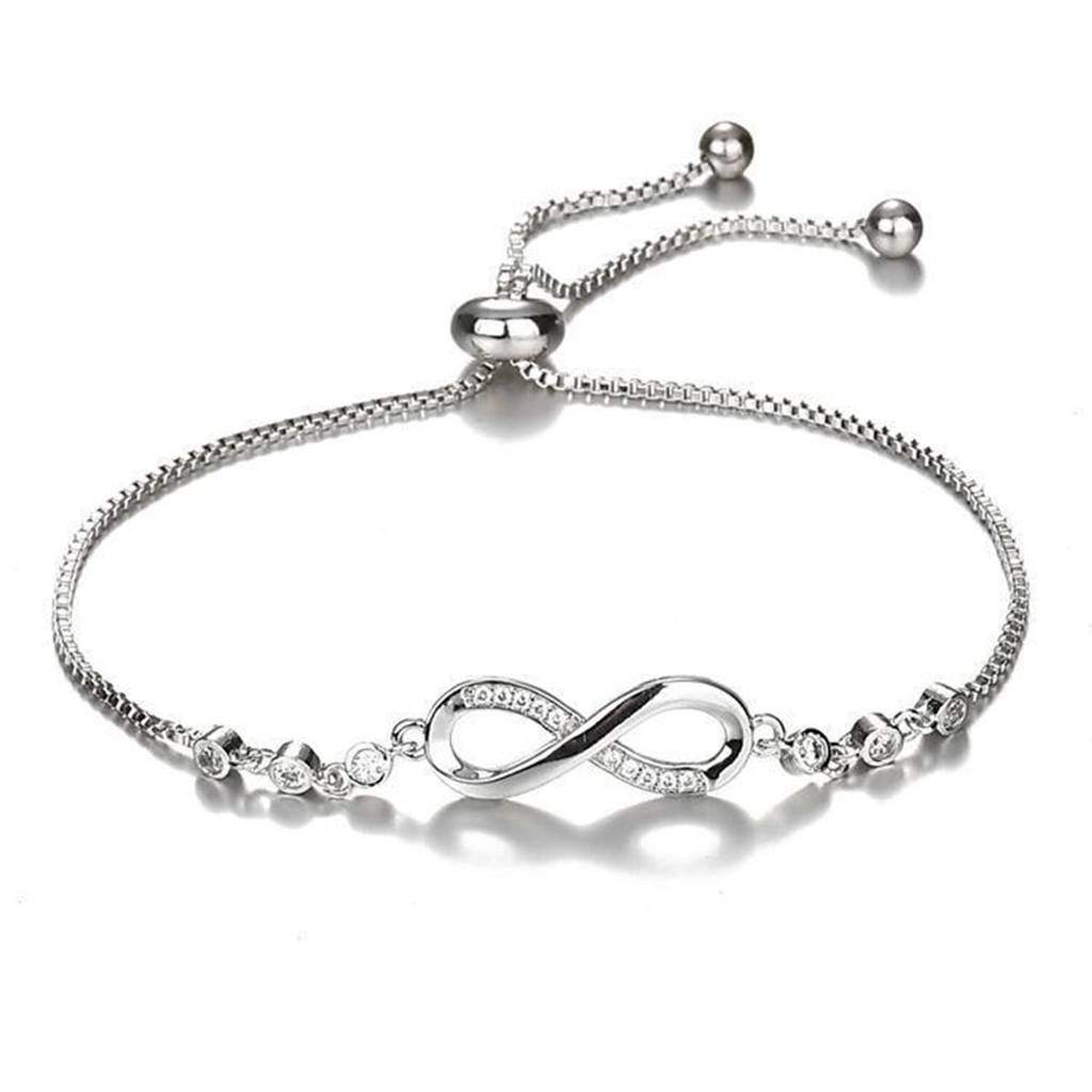 Silver Plated Cubic Zirconia Studded Adjustable Style Bracelet Fashion Jewellery For Women & Girls : PX8B47S