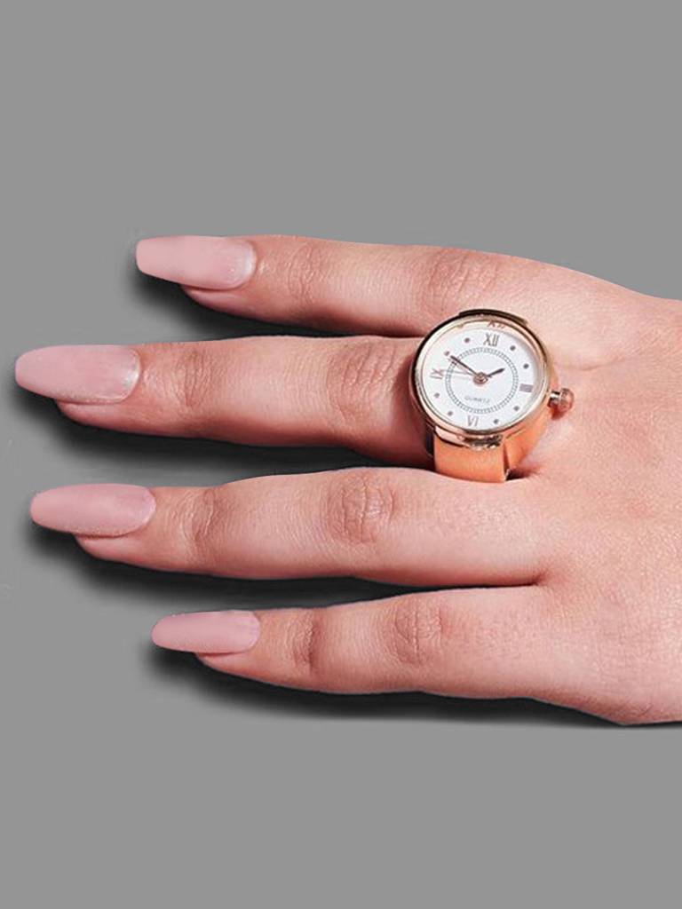 Peora Stainless Steel Rose Gold Analog Watch Style Strechable Finger Ring Fancy Jewellery For Women (Free Size) : PX9RW03C