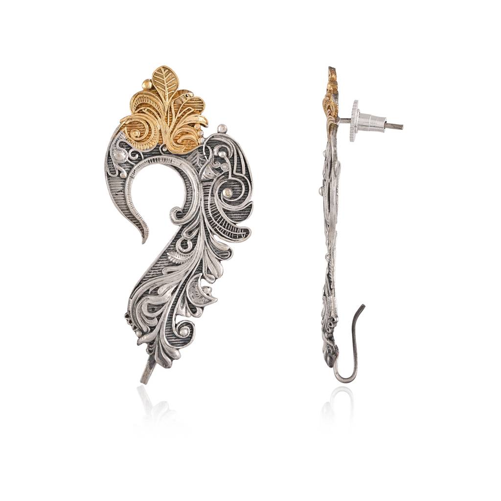 Mor Feather Ear Cuff Dual Tone Earrings - Antique Elegance : 8905124582666
