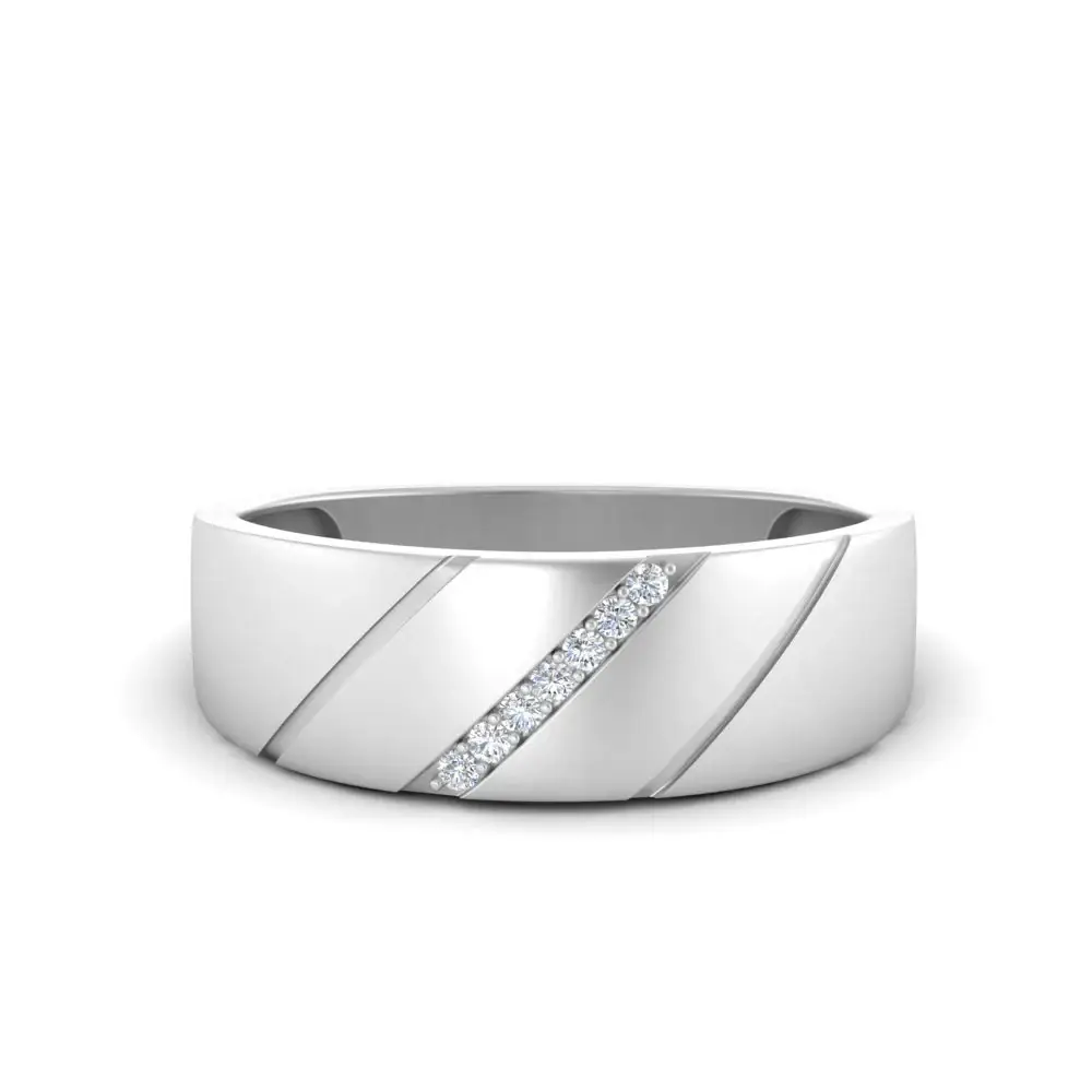 Seven Stone Round Diamond Men'S Band | Brushed Finish Classic Setting : RCC0008-YE-Silver925-LabD-9