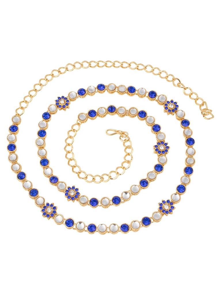 Peora Traditional Jewellery 18K Gold Plated Blue Kundan Waist Belt Kamarband Belly Chain For Women Girls : PF37BCHB003BL