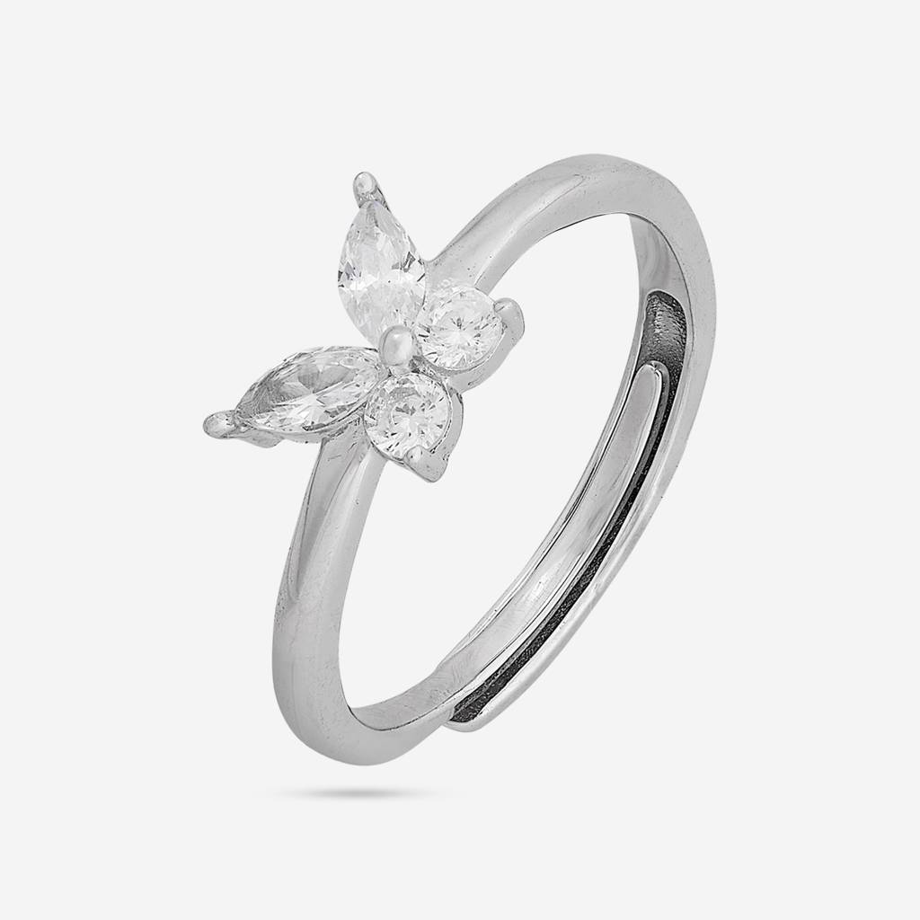 White - Plated Office Wear Silver Finger Ring - 453294 : 453295
