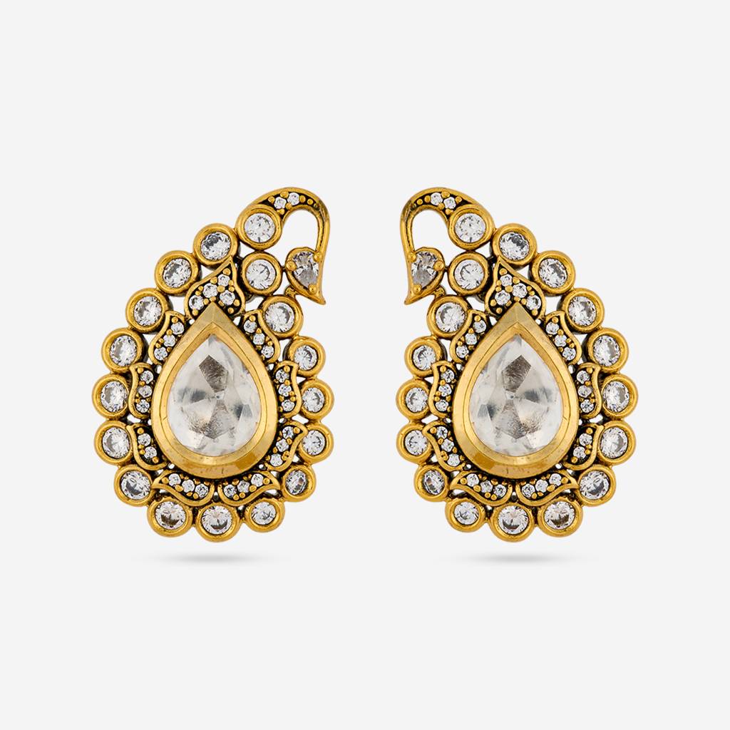 White Victorian - Plated Bridesmaid Kundan Earring - 463837 : 463837