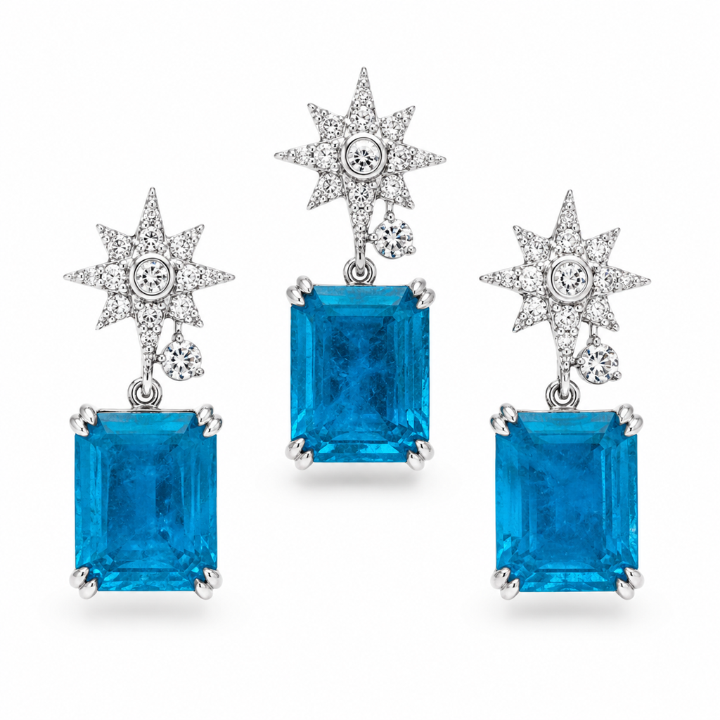 925 Sterling Silver Azure Celestia Star Jewellery Set  With Chain : SMK-PD-SET-015-CHN