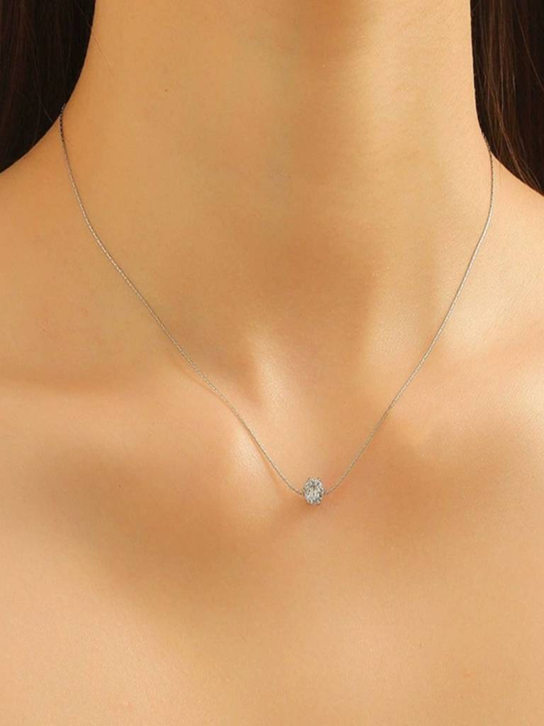 Minimal Single Zircon Thin Chain Necklace 18K Plated Anti-Tarnish : AHM0126N713S