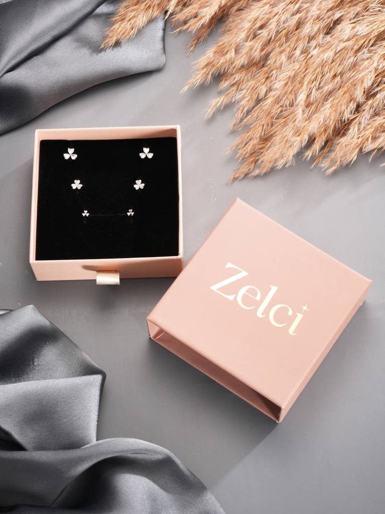 Mini Floral Studs (Set Of 3)- Silver : Z-ZS-ER-307