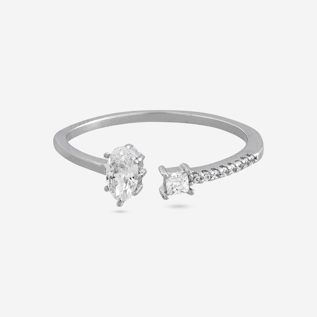 White Rodium Plated - Office Wear Silver Finger Ring - 466005 : 466005