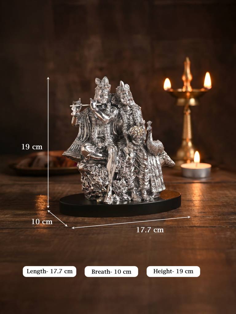 999 Silver Plated Radha Krishna Idol : GPGFT443