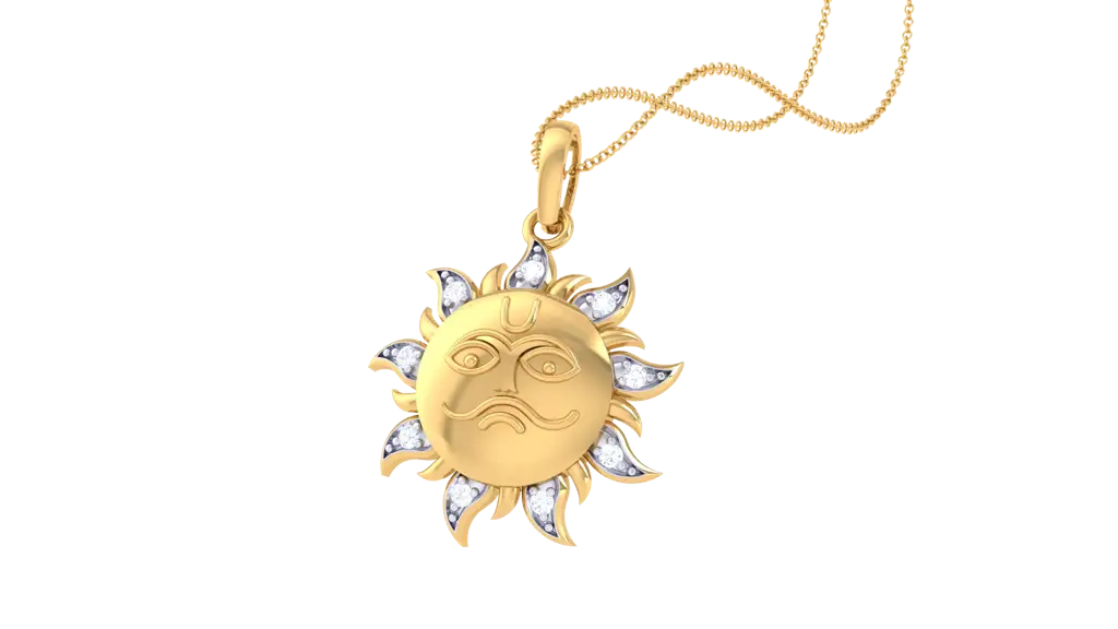 Surya Diamond Men'S Pendant | Sun Face Design With Round Brilliant Diamonds : PD-CC-CZP-67-YE-Silver925-LabD